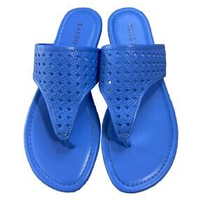 Talbots Gigi Sandals Womens 7 Blue Thong Leather Comfort Flip Flops